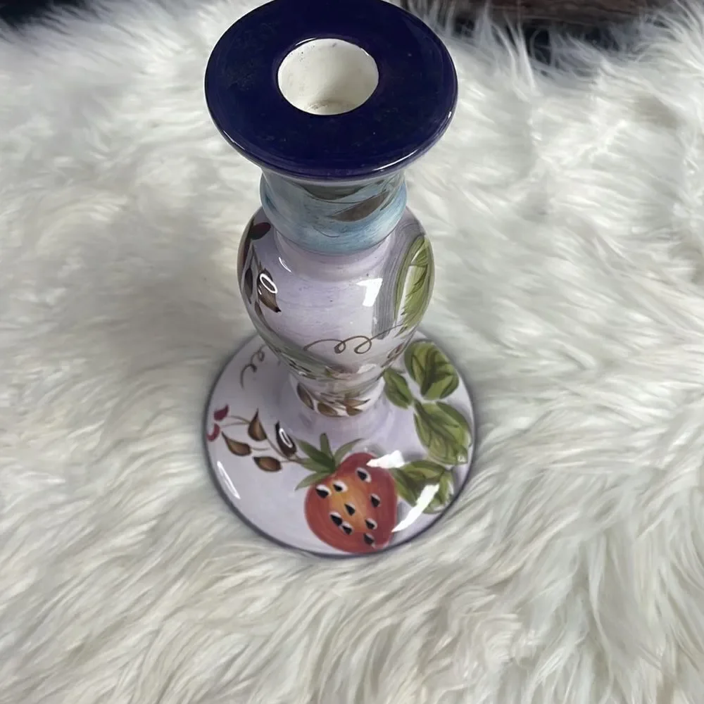 Vintage Ceramic Candlestick, Fruit Design, 9” tall